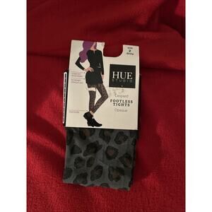 Women’s Size 2 Grey Hue Studio Leopard Footless Tights Opaque New